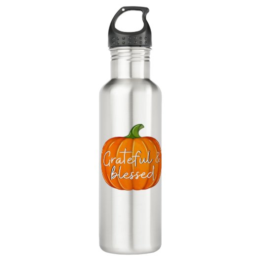 Dankbaar en gezegend - Pompoen Herfst Thanksgiving Waterfles (Voorkant)