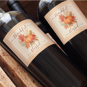 Dankbaar en gezegend pompoen   Herfst Thanksgiving Wijn Etiket