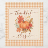 Dankbaar en gezegend pompoen | Herfst Thanksgiving Wijn Etiket (Enkel label)