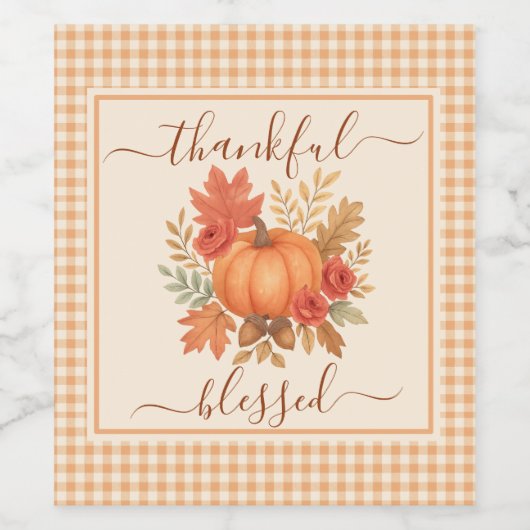 Dankbaar en gezegend pompoen | Herfst Thanksgiving Wijn Etiket (Enkel label)