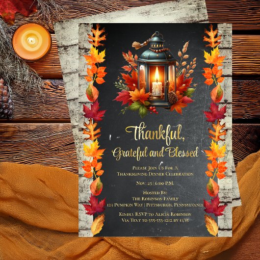 Dankbaar en gezegend Thanksgiving Diner Folie Uitnodiging