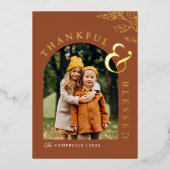 Dankbaar en gezegend Thanksgiving Rustic Leaf Gold Folie Feestdagenkaart (Voorkant)