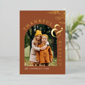 Dankbaar en gezegend Thanksgiving Rustic Leaf Gold Folie Feestdagenkaart (Staand Voorkant)