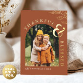 Dankbaar en gezegend Thanksgiving Rustic Leaf Gold Folie Feestdagenkaart