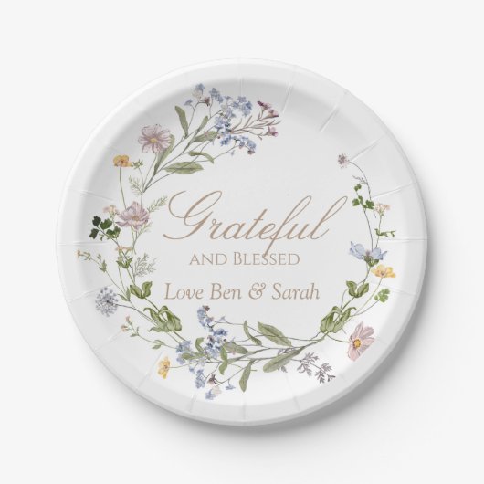 Dankbaar en gezegend Wildflower Waterverf Bord (Voorkant)