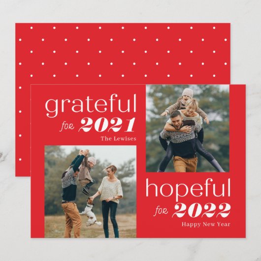 Dankbaar en hoopvol bewerkbare kleur nieuwjaarskaa feestdagenkaart (Voorkant / Achterkant)