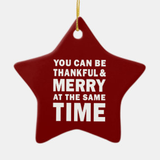 Dankbaar en vrolijk modern kerstfeest rode ster keramisch ornament