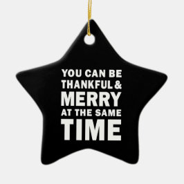 Dankbaar en vrolijk modern zwart kerstster keramisch ornament