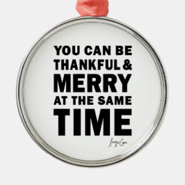 Dankbaar en vrolijk rond kerstornament metalen ornament