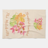 Dankbaar Erkentelijk Aquarel Bladeren Bessen Thee Theedoek (Horizontaal)