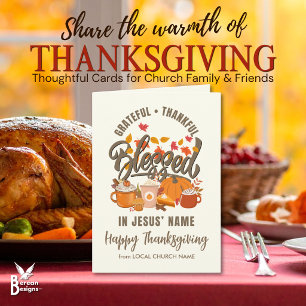 DANKBAAR ERKENTELIJK GEZEGEND Kerk Thanksgiving Feestdagen Kaart