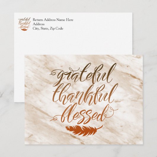 Dankbaar Erkentelijk Gezegend Modern Marmeren Veer Briefkaart (Voorkant / Achterkant)