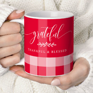 Dankbaar Erkentelijk Gezegend Rood en Wit Geruit Koffiemok