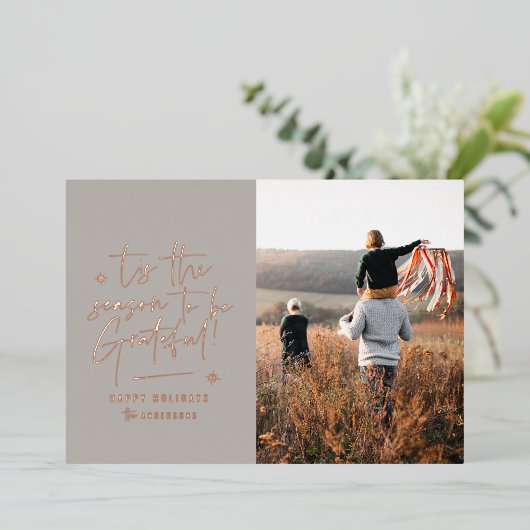 Dankbaar erkentelijk modern minimaal elegant schri folie feestdagenkaart (Staand Voorkant)