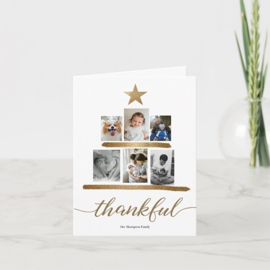 "Dankbaar" Familie Foto Kerstboom Collage Ca Feestdagen Kaart (Voorkant)