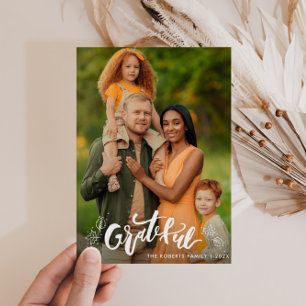 DANKBAAR   Familie Thanksgiving fotokaart Feestdagenkaart