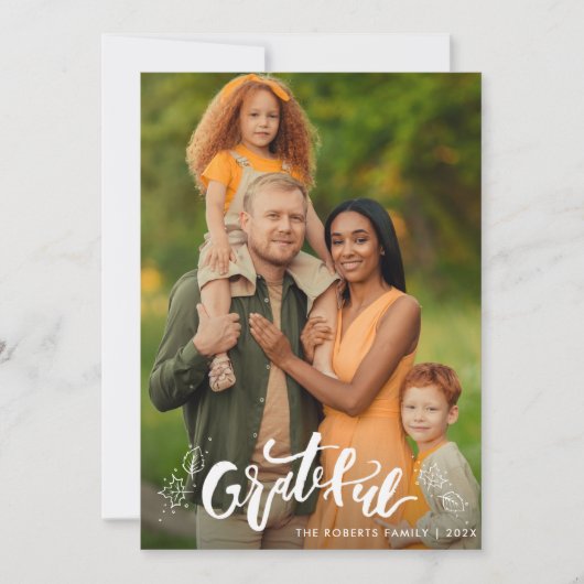 DANKBAAR | Familie Thanksgiving fotokaart Feestdagenkaart (Voorkant)