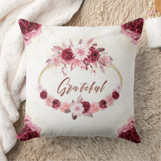 DANKBAAR Fancy Script Bourgondische Floral Gold Kr Kussen