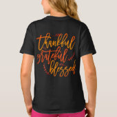 Dankbaar Gelukkig Gezegend Script Thanksgiving T-shirt (Achterkant)