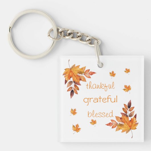 Dankbaar Gelukkig Gezegend Sinaasappel Bruin Herfs Sleutelhanger (Voorkant)