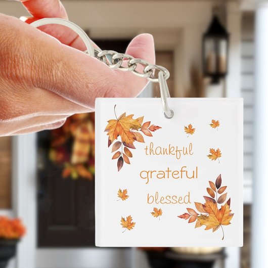 Dankbaar Gelukkig Gezegend Sinaasappel Bruin Herfs Sleutelhanger