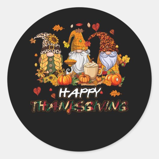 Dankbaar Gelukkig Thanksgiving Gnome Pompoen Ronde Sticker (Voorkant)