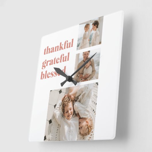 Dankbaar, gezegend | Aangepaste drie foto's Vierkante Klok (Hoek)