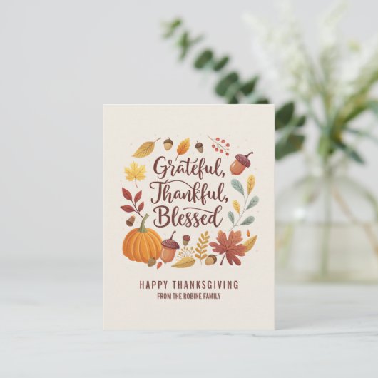 Dankbaar Gezegend blad Thanksgiving Herfst Briefkaart (Staand voorkant)