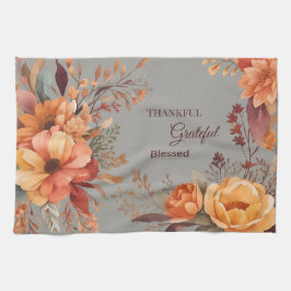Dankbaar gezegend bloemige Thanksgiving Theedoek