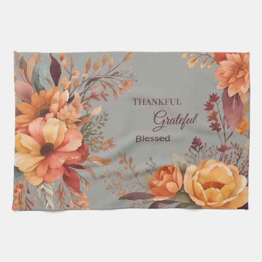 Dankbaar gezegend bloemige Thanksgiving  Theedoek (Horizontaal)