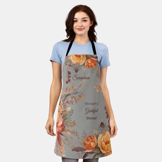 Dankbaar gezegend Bloemrijke Thanksgiving Schort (Gedragen)