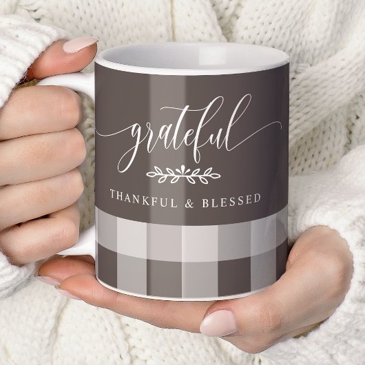 Dankbaar Gezegend Bruin en Wit Plaid Koffiemok