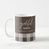 Dankbaar Gezegend Bruin en Wit Plaid Koffiemok (Links)
