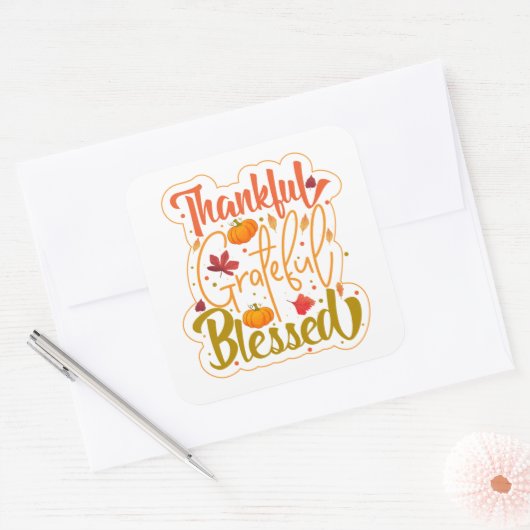 Dankbaar Gezegend: De Hartslag van de Herfst Vierkante Sticker (Envelop)
