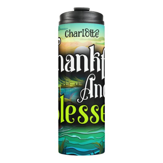 Dankbaar, gezegend, de sereniteit van Natuur Thermosbeker (Voorkant)