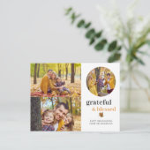 Dankbaar & gezegend | Elegante Thanksgiving 3 foto Feestdagenkaart (Staand voorkant)