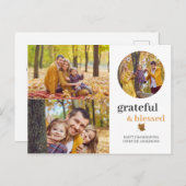 Dankbaar & gezegend | Elegante Thanksgiving 3 foto Feestdagenkaart (Voorkant / Achterkant)