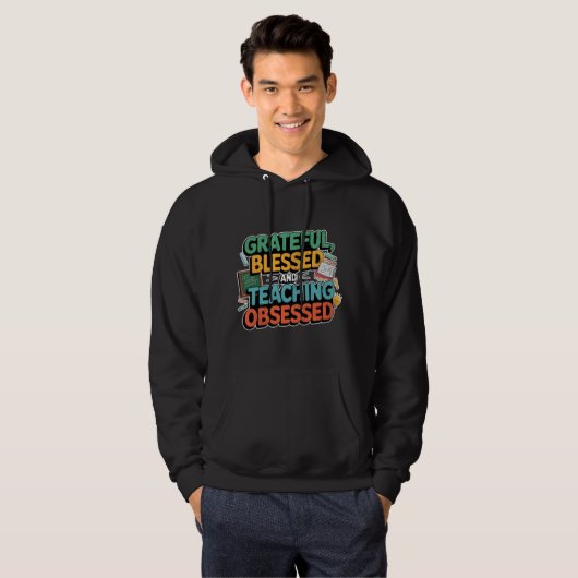 Dankbaar, gezegend en onderwijzend geobsedeerd Ins Hoodie (Voorkant volledig)