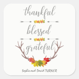 Dankbaar Gezegend Erkentelijk Herfst Gewei Thanksg Vierkante Sticker