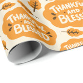 Dankbaar & Gezegend Feestelijk Sinaasappel Bladere Cadeaupapier (Rol Hoek)