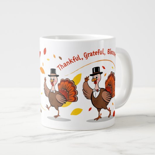 Dankbaar Gezegend Gelukkig Thanksgiving Grote Koffiekop (Voorkant rechts)