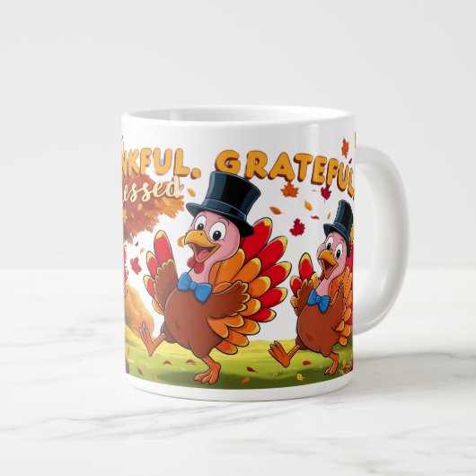 Dankbaar Gezegend Gelukkig Thanksgiving Grote Koffiekop (Voorkant rechts)