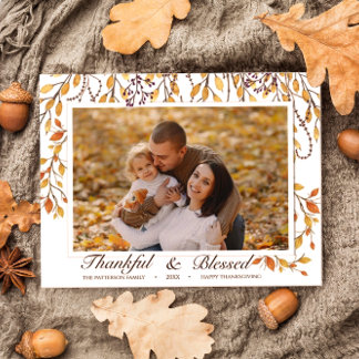 Dankbaar & Gezegend Gelukkig Thanksgiving Herfstlo Briefkaart