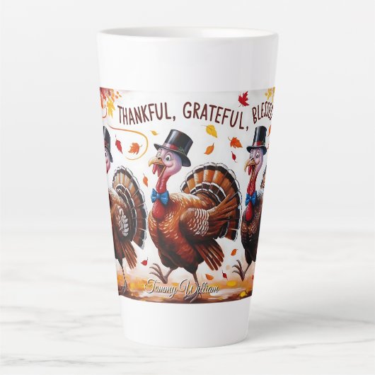 Dankbaar Gezegend Gelukkig Thanksgiving Latte Mok (Voorkant)