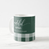 Dankbaar Gezegend Groen & Wit Geruit Koffiemok (Voorkant links)