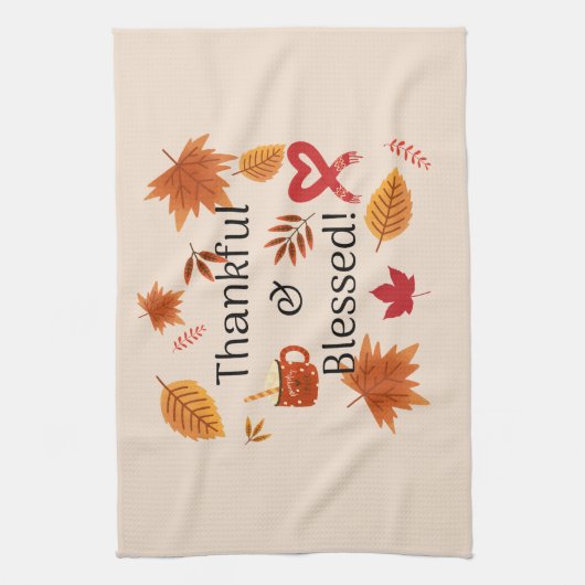 Dankbaar & Gezegend Herfst Ontwerp Theedoek (Verticaal)