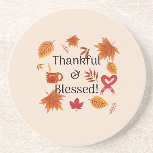 Dankbaar & Gezegend Herfst Ontwerp Zandsteen Onderzetter (Voorkant)