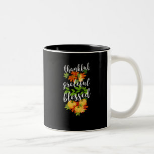Dankbaar Gezegend Herfstbladeren Pompoenen  Tweekleurige Koffiemok