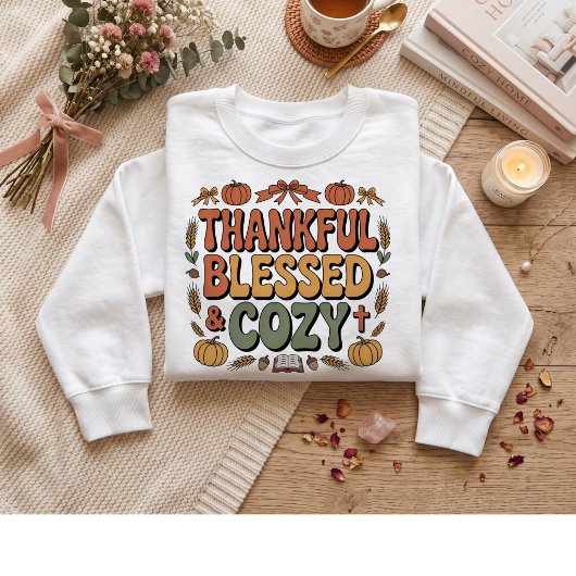 Dankbaar, gezegend, knus. Thanksgiving ontwerp Trui
