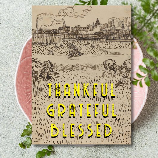 Dankbaar gezegend met de oogst van Gogh Feestdagenkaart